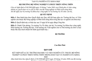 Quyết định 98/2006/QĐ-BNN Quy chế kết hợp giữa Trường đại học và Viện nghiên cứu đào tạo và nghiên cứu khoa học