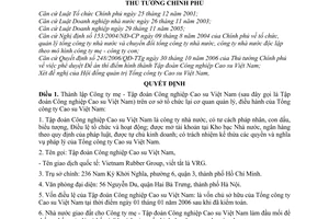 Quyết định 249/2006/QĐ-TTg thành lập Công ty mẹ-Tập đoàn Công nghiệp Cao su Việt Nam