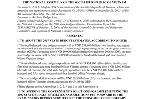 Resolution No. 68/2006/NQ-QH11 of October 31, 2006 on the 2007 State Budget Estimates