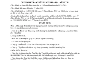 Quyết định 3908/2006/QĐ-UBND phê duyệt dự án đầu tư xây dựng công trình đường và