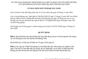 Quyết định 3406/2006/QĐ-UBND đóng cửa mỏ và hoàn nguyên môi trường mỏ khoáng sản