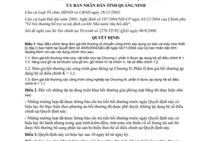 Quyết định 2278/2006/QĐ-UBND điều chỉnh giá bồi thường công trình và máy móc Quảng Ninh