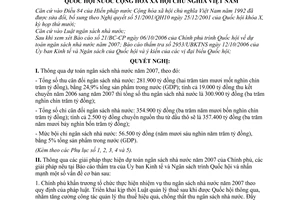 Nghị quyết 68/2006/NQ-QH11 dự toán ngân sách nhà nước năm 2007