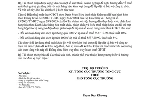 Công văn 13986/BTC-TCT thuế suất thuế giá trị gia tăng mặt hàng hộp kim loại dùng để lắp đặt và bảo vệ công tơ điện