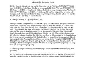 Công văn 2565/BXD-KTTC 2006 tháo gỡ vướng mắc thực hiện dự án xây dựng công trình giao thông