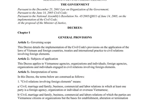 Decree of Government No. 138/2006/ND-CP of November 15, 2006 detailing the implementation of the civil code's provisions on civil relations involving foreign elements