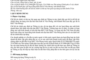 Thông tư 105/2006/TT-BTC hướng dẫn chế độ tài chính thủ tục hải quan áp dụng Khu kinh tế Vân Phong Khánh Hoà