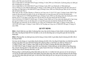 Quyết định 167/2006/QĐ-UBND phương thức mua, bán chung cư chuyển nhượng nền đất ở đã có hạ tầng kỹ thuật để bố trí tái định cư cho hộ tạm cư