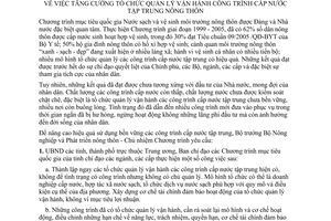 Chỉ thị 105/2006/CT-BNN tăng cường tổ chức quản lý vận hành công trình cấp nước tập trung nông thôn