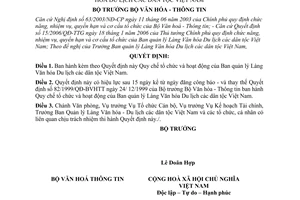 Quyết định 93/2006/QĐ-BVHTT quy chế tổ chức hoạt động ban quản lý làng văn hóa du lịch dân tộc Việt Nam