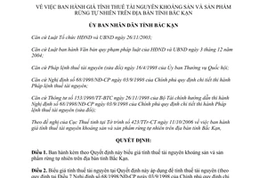 Quyết định 2309/2006/QĐ-UBND giá tính thuế tài nguyên khoáng sản và sản phẩm rừng tự nhiên Bắc Kạn