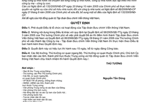 Quyết định 265/2006/QĐ-TTg  Điều lệ tổ chức hoạt động Tập đoàn Bưu chính Viễn thông Việt Nam