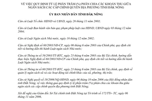 Quyết định số 45/2006/QĐ-UBND tỷ lệ phân chia khoản thu giữa ngân sách các cấp chính quyền địa phương