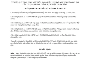 Quyết định 1878/QĐ-UBND năm 2006 mức tiêu hao nhiên liệu xe ôtô công Kiên Giang