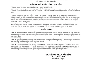 Quyết định số 67/2006/QĐ-UBND mức chi trả nhuận bút một số loại hình tác phẩm Lai Châu