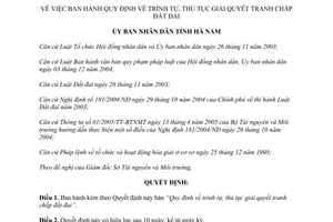 Quyết định 36/2006/QĐ-UBND trình tự thủ tục giải quyết tranh chấp đất đai Hà Nam
