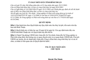 Quyết định 90/2006/QĐ-UBND mức thu thủy lợi phí, tiền nước trên địa bàn tỉnh Bình Thuận