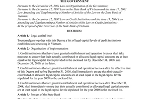 Decree of Government No.141/2006/ND-CP of November 22, 2006 promulgating the list of legal capital levels of credit institutions