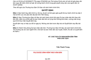 Quyết định số 4367/QĐ-UBND năm 2006 giải quyết thủ tục hành chính Tiền Giang