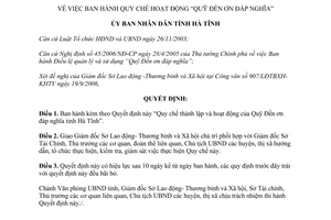 Quyết định 62/2006/QĐ-UBND Quy chế hoạt động Quỹ Đền ơn đáp nghĩa Hà Tĩnh