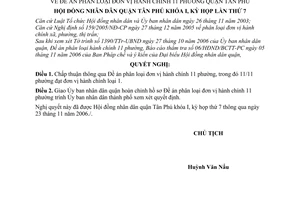 Nghị quyết 41/2006/NQ-HĐND đề án phân loại đơn vị hành chính 11 phường quận Tân Phú