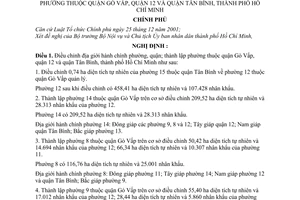 Nghị định 143/2006/NĐ-CP điều chỉnh địa giới hành chính phường, quận; thành lập phường thuộc quận Gò Vấp, quận 12 Tân Bình TP HCM