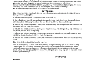 Quyết định 105/QĐ-QLCL mẫu báo cáo định kỳ chất lượng dịch vụ