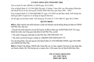 Quyết định 3251/QĐ-UBND 2006 điều chuyển tên miền Internet địa chỉ Internet hệ thống thông tin điện tử Phú Thọ