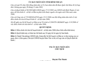 Quyết định 92/2006/QĐ-UBND điều chỉnh chỉ tiêu kinh tế xã hội năm 2006 Bình Thuận