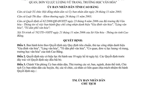 Quyết định 2621/2006/QĐ-UBND Gia đình văn hóa - Làng văn hóa -Tổ dân phố văn hóa