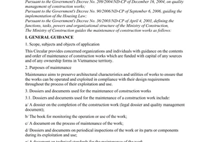 Circular No. 08/2006/TT-BXD of November 24, 2006 guiding the maintenance of construction works