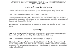 Quyết định 4080/2006/QĐ-UBND Quy định khen thưởng Doanh nghiệp tiêu biểu