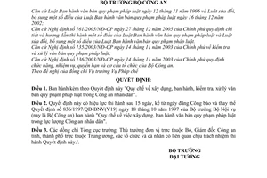 Quyết định 1872/2006/QĐ-BCAV19  Quy chế xây dựng,ban hành,kiểm tra, xử lý văn bản pháp luật Công an nhân dân