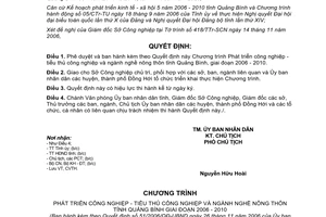 Quyết định 51/2006/QĐ-UBND Phát triển công nghiệp tiểu thủ công nghiệp Quảng Bình