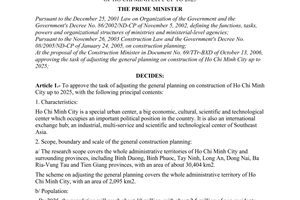 Decision No. 1570/QD-TTg of November 27, 2006 approving the task of making the general planning on construction of Ho Chi Minh city up to 2025