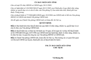 Quyết định 125/2006/QĐ-UBND chức năng cơ cấu tổ chức của Văn phòng ủy ban nhan dân tỉnh Bình Định