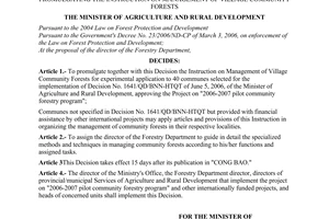 Decision No.106/2006/QD-BNN of November 27, 2006 promulgating the instruction on management of village community forests
