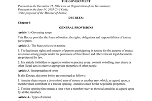 Decree of Government No. 144/2006/ND-CP of November 27, 2006 on tontine