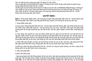 Quyết định 271/2006/QĐ-TTg "Điều chỉnh, bổ sung Quy hoạch tổng thể phát triển kinh tế - xã hội thành phố Hải Phòng đến 2020"
