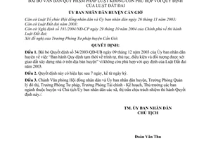 Quyết định 40/2006/QĐ-UBND văn bản pháp luật không phù hợp luật đất đai huyện Cần Giờ