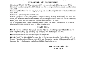 Quyết định 22/2006/QĐ-UBND Quy chế phối hợp giải quyết đình công không đúng luật lao động  Tân Phú