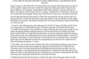 Thông báo 198/2006/TB-VPCP kết luận Phó Thủ tướng Thường trực Nguyễn Sinh Hùng sắp xếp, đổi mới và phát triển nông, lâm trường quốc doanh