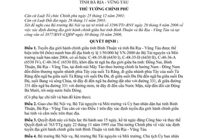 Quyết định 1571/QĐ-TTg xác định tuyến địa giới hành chính giữa  Bình Thuận và Bà Rịa-Vũng Tàu