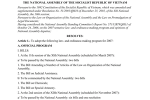 Resolution No. 72/2006/NQ-QH11 of November 29, 2006 on the 2007 law- and ordinance-making program