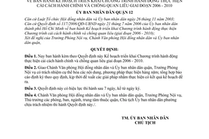 Quyết định 181/2006/QĐ-UBND kế hoạch triển khai chương trình cải cách hành chính chống quan liêu 2006-2010
