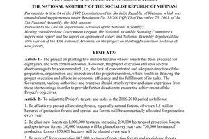 Resolution No.73/2006/NQ-QH11 of November 29, 2006 adjusting targets and tasks of the project on planting five million hectares of new forests in the 2006-2010 period