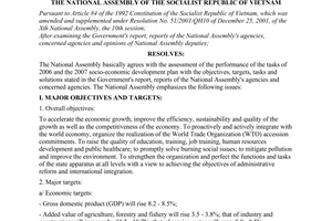 Resolution No. 75/2006/NQ-QH11 of November 29, 2006 on the 2007 socio-economic development plan