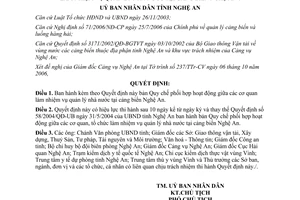 Quyết định 123/2006/QĐ-UBNDphối hợp cơ quan quản lý Nhà nước cảng biển Nghệ An