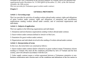 Law No. 72/2006/QH11 on Vietnamese guest workers