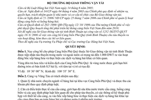 Quyết định 42/2006/QĐ-BGTVT  Cảng biển Phú Quý cho tàu thuyền ra, vào hoạt động